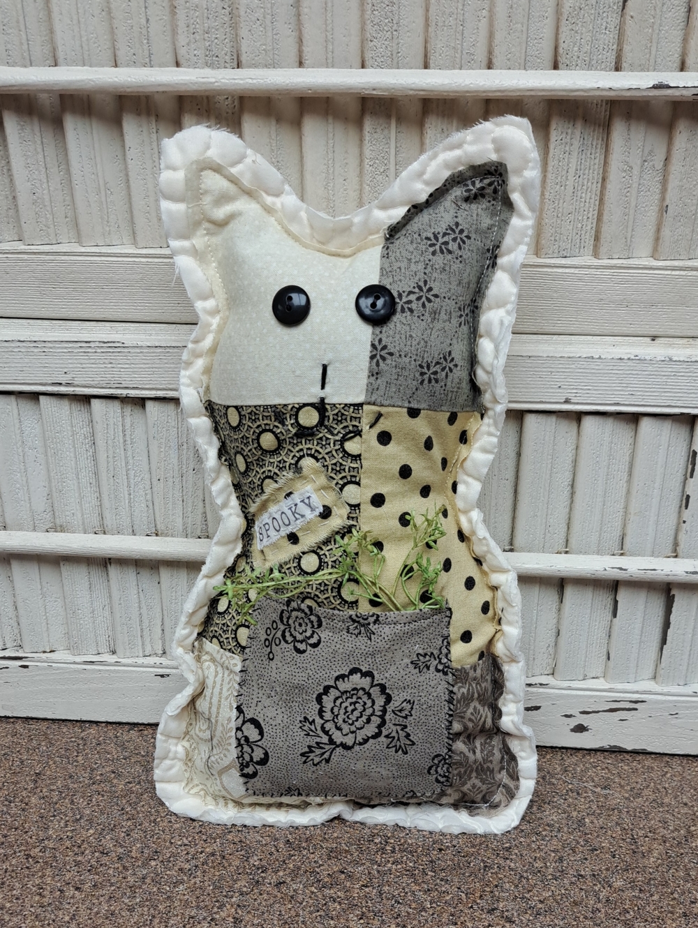 Patchwork Cat Pillow in Neutral Tones